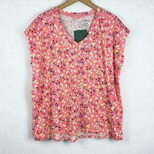 L.L.Bean Pink Floral Print V Neck Top Women’s 1X NWT